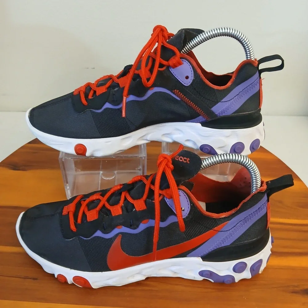 Nike React Element 55 Womens 8.5 Black Running Shoes Sneakers CQ9903-001